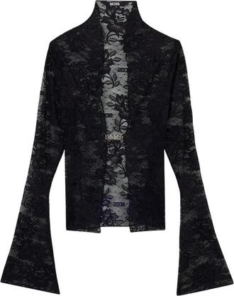 GCDS Uitlopend kanten shirt - Dames - Blouses - Zwart - XS - Overhemden