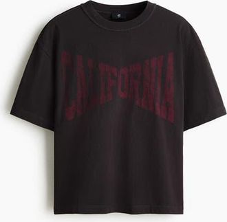 H&M Loose Fit Printed T-shirt in Dark Brown/california at Nordstrom, Size X-Small