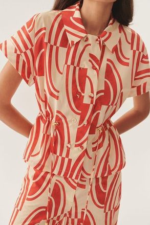 Exquise Jocelyn Cotton Shirt in Red-Beige at Nordstrom, Size X-Large