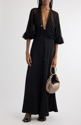 Chloé Semisheer Silk Georgette Dress in Black at Nordstrom, Size 6 Us