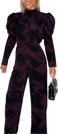 AX PARIS Dames/Dames Abstract Polyester wijde pijpen jumpsuit met pofmouwen (Wijn)