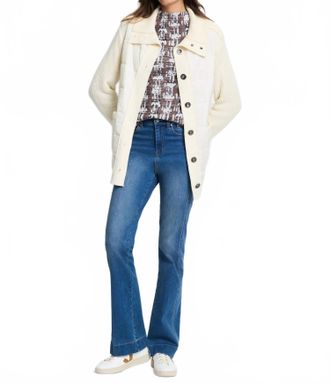 Nic+Zoe Mix Media Quilted Puffer Jacket In Cream