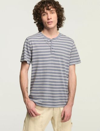 Lucky Brand Mens Stripe Supima Short Sleeve Henley