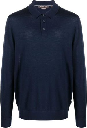 Michael Kors Midnight Merino Polo LS - Heren - Polos - Blauw - M - Wol - Tops