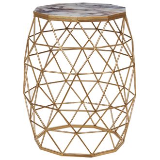 Beliani Beliani - Mesa Auxiliar Efecto M&aacute;rmol Dorado 34 Cm Mdf Alambre Sala De Estar Dormitorio Halsey