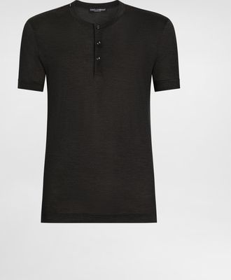 Dolce & Gabbana Silk Serafino T-shirt - Man T-shirts And Polos Grey 44