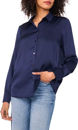 Vince Camuto Satin Long Sleeve Button-Up Shirt in Classic Navy at Nordstrom Rack, Size X-Large