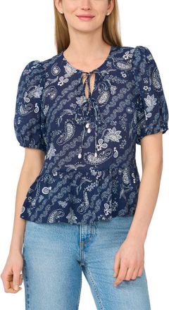 CeCe by Cynthia Steffe Paisley Puff Sleeve Peplum Top in Blueprint at Nordstrom Rack, Size Medium