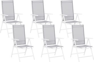 Beliani Beliani - Conjunto De 6 Sillas De Jard&iacute;n Textil Gris Con Marco De Aluminio Blanco Reclinable Y Plegable Catania