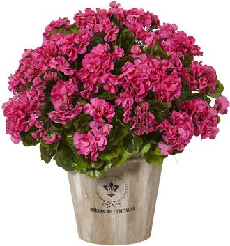 Nearly Natural Indoor/Outdoor Uv-Resistant Geranium Silk Flowering Plant In Farmhouse Planter