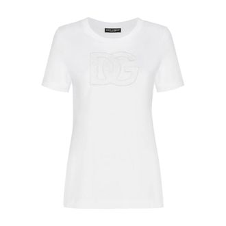 Dolce & Gabbana T-Shirts, female, White, M, Jersey T-shirt with DG logo patch