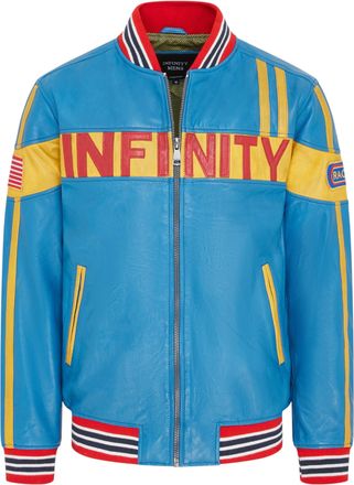 Infinity Leather Mens Blue Leather Track Racing Bomber Biker Jacket - Player