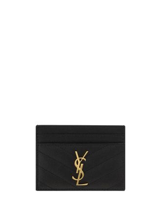 Saint Laurent Womens Quilted Calfskin Card Holder Black Wallets & Purses