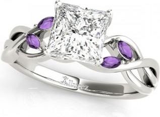 Allurez Princess Amethysts Vine Leaf Engagement Ring 14k White Gold (1.00ct)