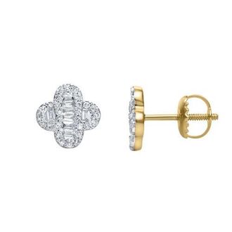 LuvMyJewelry Ariana 0.4 Cts Baguette & Round-Cut Diamond Clover Stud Earrings in 14K Gold in 14K Yellow Gold at Nordstrom