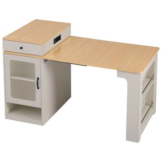 Urban Meuble Mesa extensible blanca con espacio de almacenamiento y puerto USB