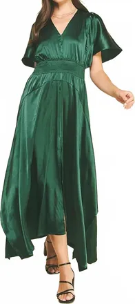 Pinch Design Chiffon Slit Detailed Maxi Dress In Hunter Green