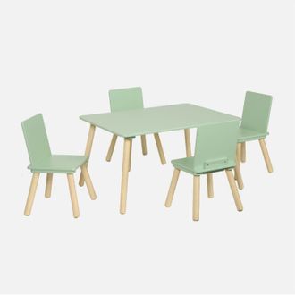 Sweeek Set tavolo rettangolare per bambini in legno di pino con 4 sedie