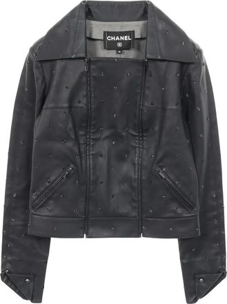Chanel 1986-1988 embroidery leather jacket - Black