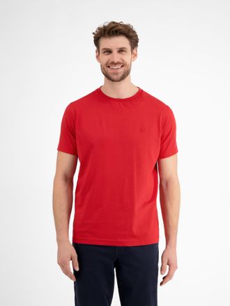 Lerros T-Shirt LERROS LERROS Basic T-Shirt mit Logostitch, unifarben, Herren, Gr. XL, rot (urban rot), 100% Baumwolle, Rundhals, Shirts T-Shirt