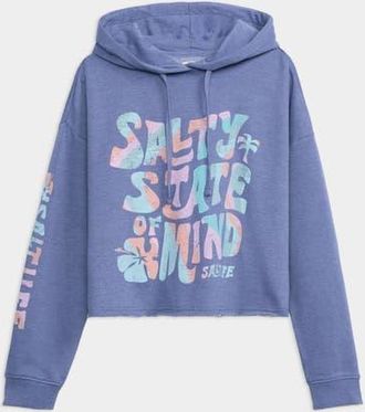 Salt Life Salty Mind Long Sleeve Ocean Wash Fleece Cropped Hoodie in Indigo at Nordstrom, Size X-Large