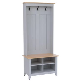 Hhg [nunca Usado] Aparador Hhg-680, Aparador De Pie Con Estante Para Zapatos Y Banco, 3 Ganchos Y 4 Compartimentos, Melamina, 170 X 76 X 39 Cm, Gris Claro