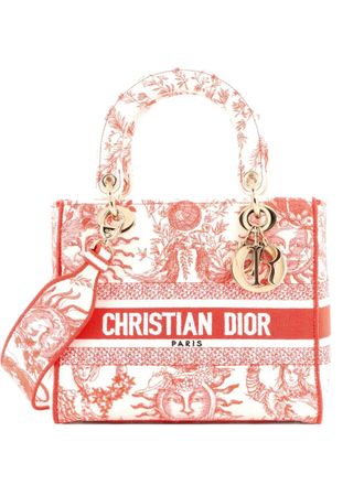 Dior Lady D-Lite Bag Embroidered Canvas Medium satchel - women - Canvas - One Size - Neutrals