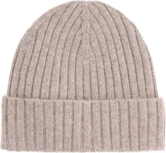 Sporty & Rich AC06666302BE24_TAPIOCA Cashmere Wool Logo Beanie - Brown