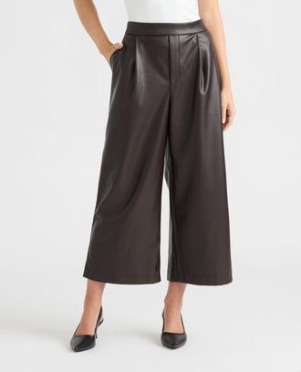 Ellen Tracy Womens Vegan Leather Pleated Culottes