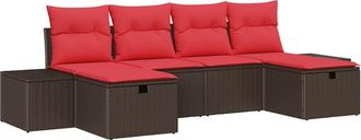 vidaXL Conjunto De Sof&aacute; De Jard&iacute;n 6 Uds. Marr&oacute;n Rat&aacute;n Sint&eacute;tico Vidaxl