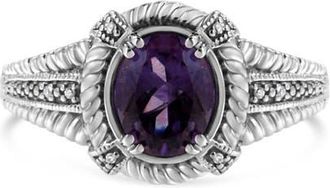 House of Brilliance Silver 9X7 Oval MM Purple Amethyst Solitaire and Diamond Accent Ring in White at Nordstrom, Size 6