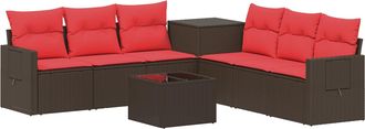 vidaXL Juego De Sof&aacute; 8 Uds. Marr&oacute;n Y Rojo Rat&aacute;n Sint&eacute;tico Y Acero Vidaxl