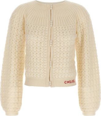 Chloé Jacquard Logo Cardigan Maglioni Bianco-Donna