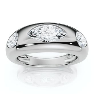 Pompeii3 1 1/10Ct Sloan Flush Set Marquise Diamond Dome Band 14k Gold Lab Grown