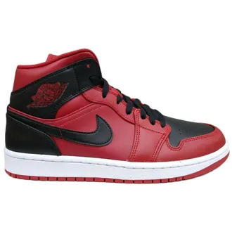 Nike Jordan Air Jordan 1 Mid Leather Synthetic Mens High Top Trainers - Gym Red Black White - Size:UK 8.5