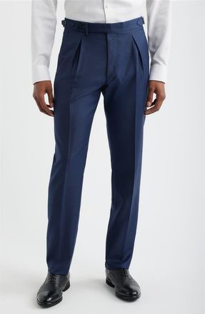 Zanella Danny Pleated Solid Wool Dress Pants in Blue at Nordstrom Rack, Size 40