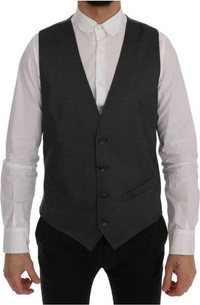Dolce & Gabbana Grijs Katoen Rayon Vest - Heren - Gillet - Grijs - L - Katoen - Kostuums