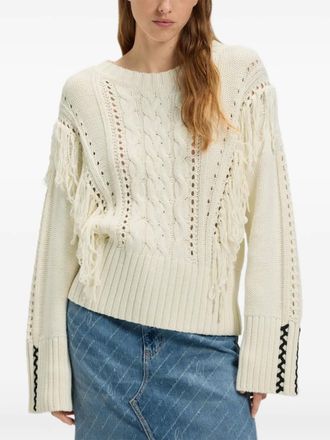 BOSS cable-knit fringe sweater - women - Cotton/Polyacrylic - M - Neutrals
