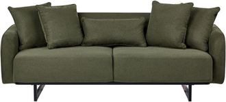 Beliani 3 Seater Sofa Green Fabric Upholstery Couch with Armrests Additional Pillows Modern Living Room SVANEK