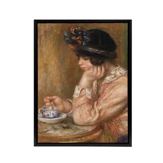 Artery8 Cup of Chocolate Renoir Vintage Black Framed Canvas Wall Art in Orange | Size: W24 x H32