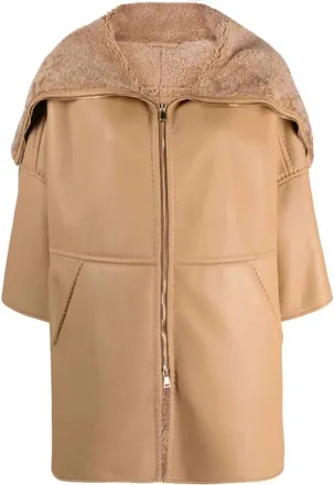 Max Mara Jassen, Dames, Bruin, L, Leer, Pappino Sheepskin Coat