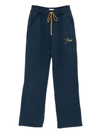 Rhude embroidered-logo drawstring trousers - Blue