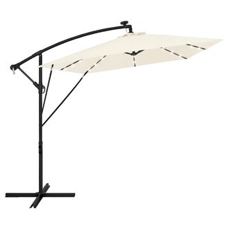 ML Design Ml-design Sombrilla De Jard&iacute;n Con Led Solar &Oslash;330cm De Aluminio Beige Parasol Voladiza De Terraza, Giratoria 360&deg; Inclinable Con Manivela Protecci&oacute;n So