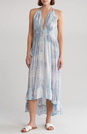 Boho Me Open Back Plunge Neck Ombr&eacute; Halter Dress in Platinum Tie Dye at Nordstrom Rack, Size X-Large