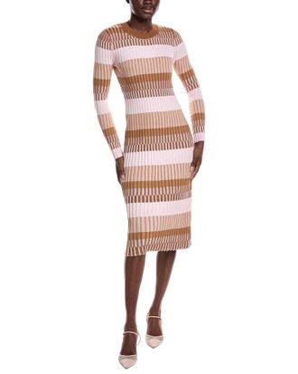 Derek Lam Hadria Plaited Stripe Silk-Blend Sweaterdress
