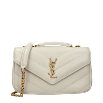 Saint Laurent Damens Loulou Umh&auml;ngetasche aus wei&szlig;em/cremefarbenem Leder