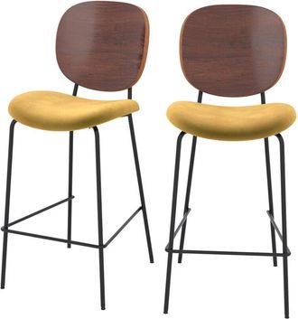 Rendez-Vous D&eacute;co Rendez-vous D&eacute;co - Set De 2 Sillas De Bar De Terciopelo Amarillo 65,5cm - Simone