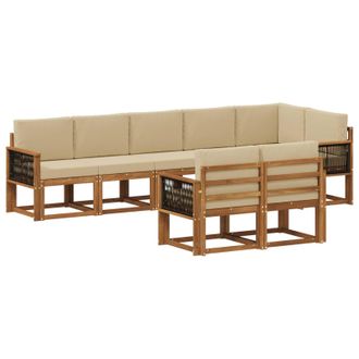 vidaXL Conjunto De Sof&aacute;s De Exterior 8 Pcs Natural Y Beige Poli&eacute;ster Vidaxl