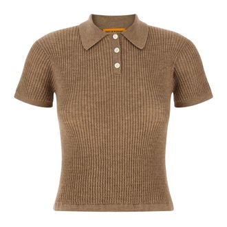 Guest In Residence Tops, Dames, Beige, S, Kasjmier, Shrunken Extra Light Waffle Cashmere Polo