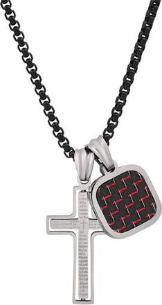 HMY Jewelry Stainless Steel Carbon Fiber Spinning Cross Pendant Necklace in Black /Red /Metallic at Nordstrom Rack